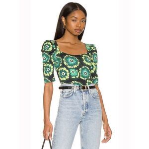 Free People Size Medium NWT Give Me More Top Strappy Back‎ Black Combo Green